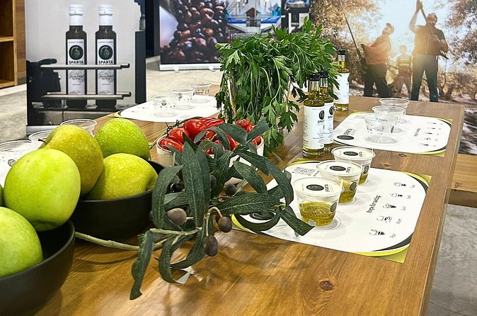 Olive Facility Visit with Olive Oil Tasting Session - Three oils, green apple, and a useful tasting lesson