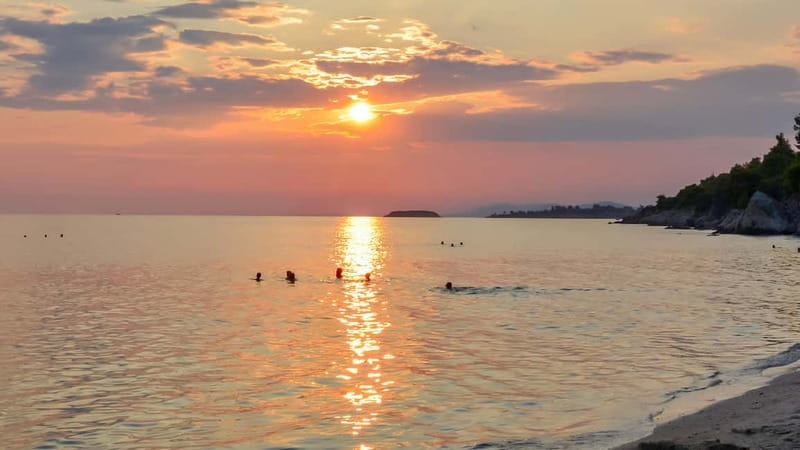 Thessaloniki: Halkidiki/Sithonia Swim, Sunset & Olive Tour - Sunset over the Aegean